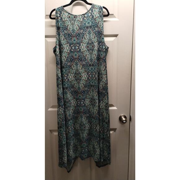 Catherines Size 22/24W (2X) Green Blue Boho Mosaic Floral Sleeveless Midi Dress - Picture 3 of 5